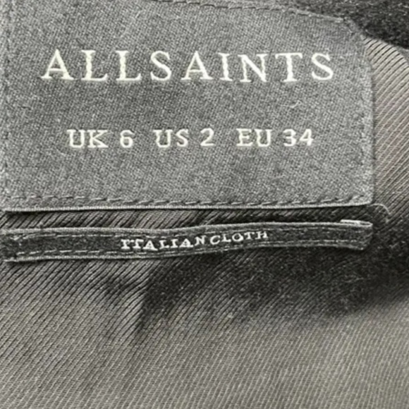 All Saints Hyde Monument Coat Black Wool Coat w/ Leather Sleeves size 2 - Picture 9 of 10